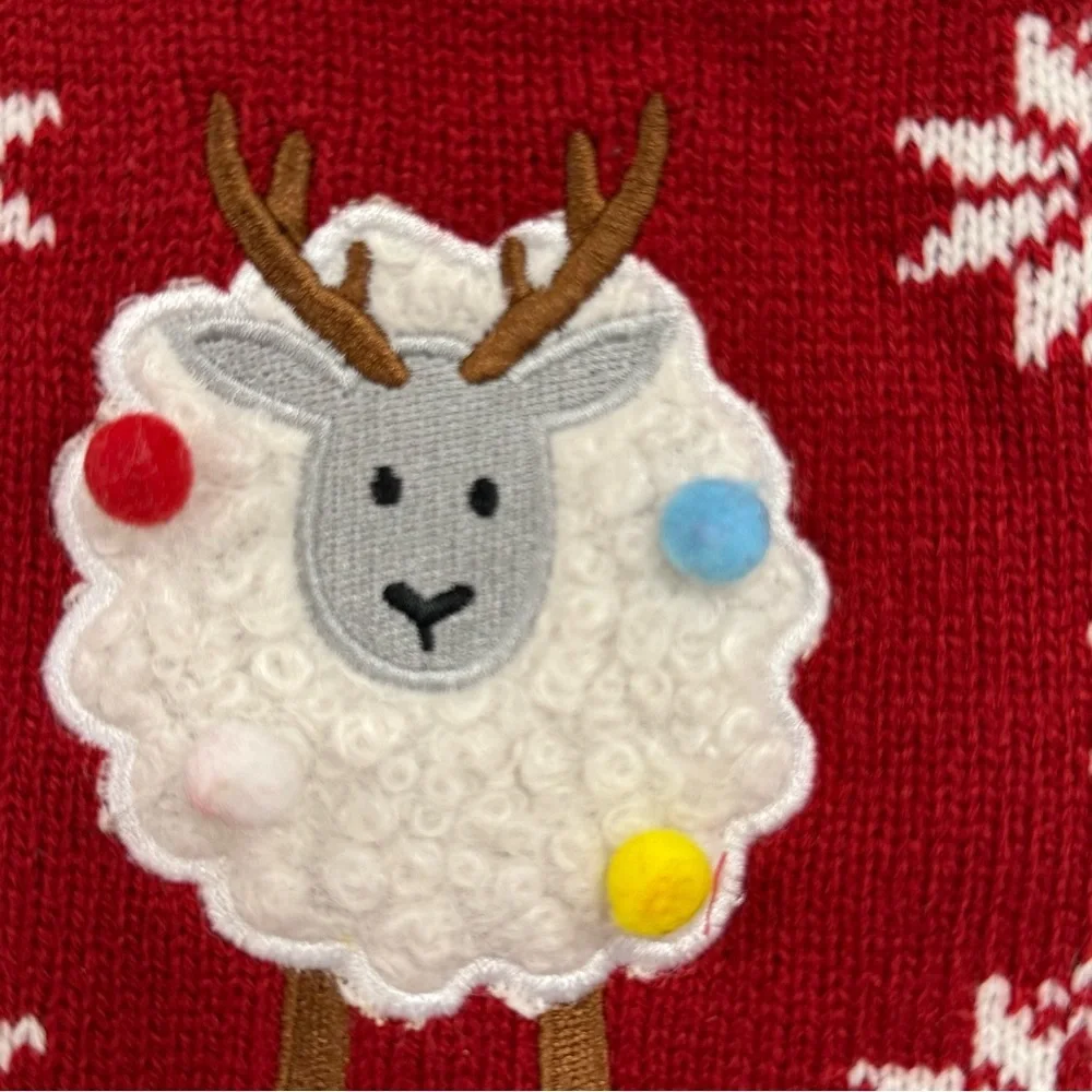 NWT Fleece Navidad Red Lamb Embroidered Dog Sweater Small Christmas Pet apparel